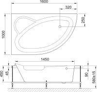Акриловая ванна Royal Bath Alpine RB 819101 L 160x100 см, угловая, левая, пристенная, белая, асимметричная, с каркасом, с сиденьем
