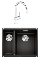 Комплект Мойка Blanco Subline 340/160-U черная, правая + Смеситель Grohe Minta 3291800E хром