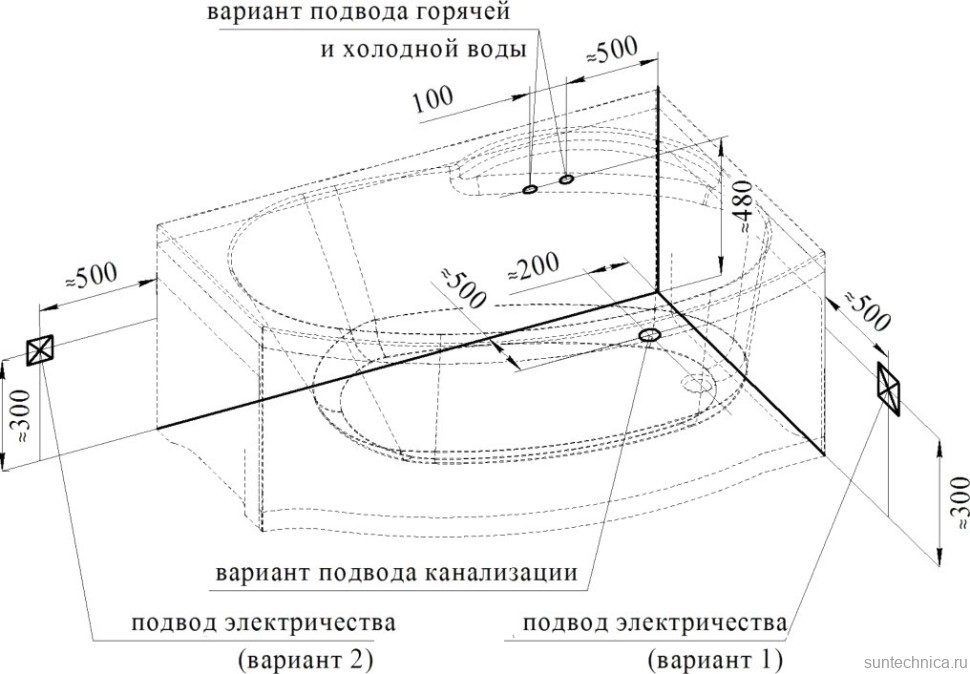 Акриловая ванна Radomir Vannesa Монти 2-01-0-2-1-213 R 150x105 см, правая, пристенная, белая, асимметричная, с каркасом