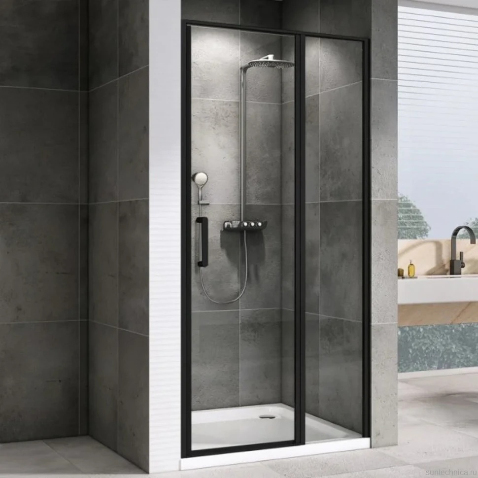Душевая дверь в нишу Abber Sonnenstrand AG04120BS 120 см, профиль черный, стекло прозрачное