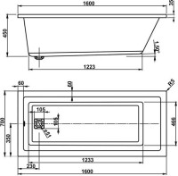 Акриловая ванна Vagnerplast Cavallo 160x70 см, пристенная, ультрабелая, с каркасом