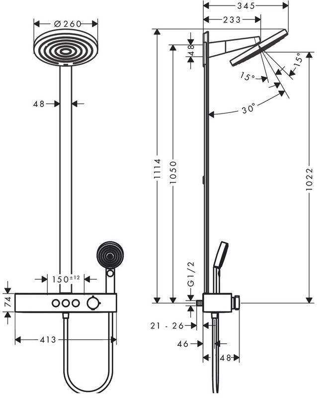 Душевая стойка Hansgrohe Pulsify Showerpipe 260 2jet 24240700 матовый белый