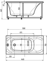 Акриловая ванна AQUATEK Альфа ALF140-0000019 140x70 см, правая, пристенная, белая, с каркасом, с экраном, со сливом-переливом, слив слева