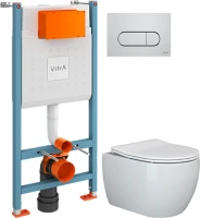 Комплект Унитаз подвесной Ceramicanova Play CN3001 с микролифтом, безободковый + Инсталляция VitrA V-Fix Core 732-5800-01 с кнопкой смыва Root R 740-2280 хром