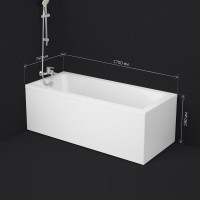 Акриловая ванна AM.PM Gem W90A 170x75 см, пристенная, белая, с каркасом
