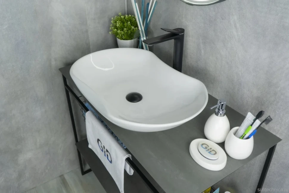 Накладная раковина GID Lago N9175 67 глянцевая белая, овальная, фаянс