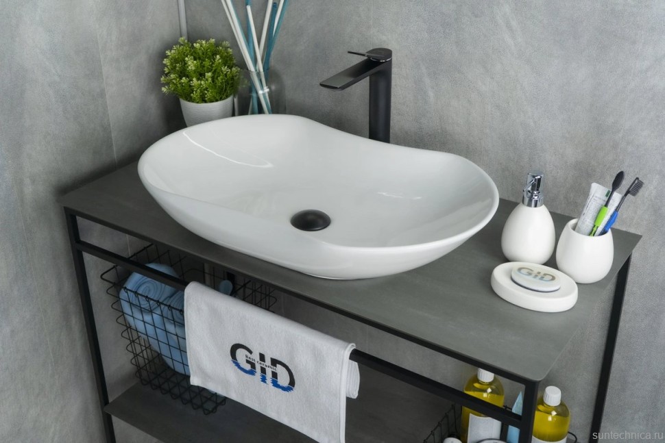 Накладная раковина GID Lago N9175 67 глянцевая белая, овальная, фаянс