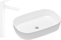 Комплект Накладная раковина Lavinia Boho Bathroom Sink Slim 33311003 + Смеситель Wellsee ICON! for life 182310000 матовый белый