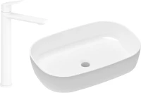 Комплект Накладная раковина Lavinia Boho Bathroom Sink Slim 33311003 + Смеситель Wellsee ICON! for life 182310000 матовый белый