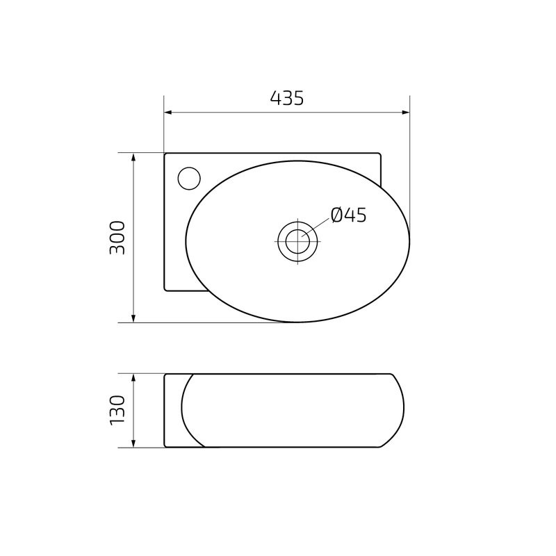 Раковина маленькая в туалет GID Suspendido N9100R 44 глянцевая белая, прямоугольная, фаянс
