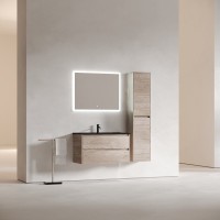 Мебель для ванной комнаты Sancos Libra 90 дуб галифакс натуральный, черная раковина CN7002MB