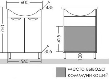 Тумба с раковиной СаНта Родос (Грация) 60 напольная