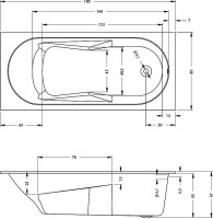 Акриловая ванна Riho Bathtubs Lazy 180x80 см, пристенная, еurowhite, с каркасом, со сливом-переливом