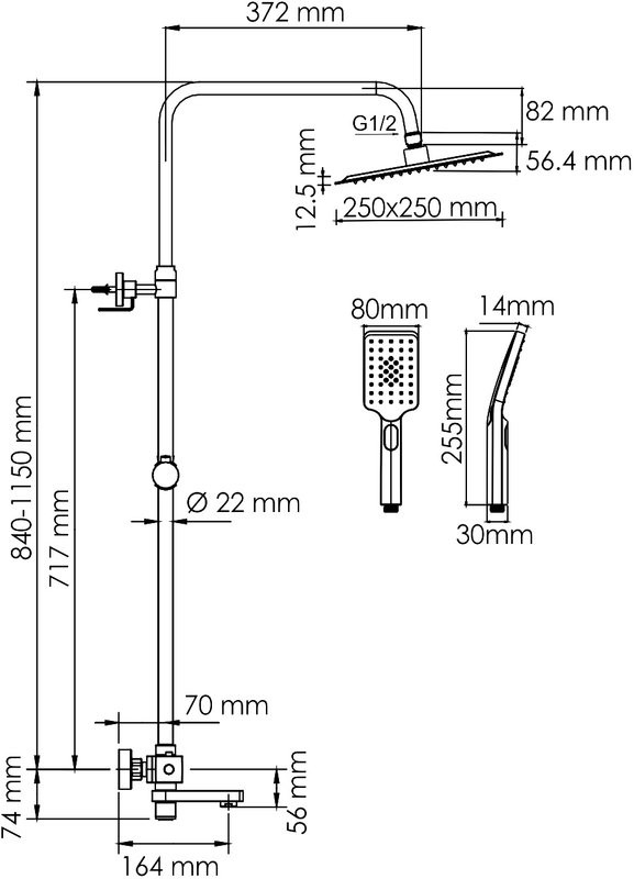 Душевая стойка Wasserkraft Aisch A199.198.201.BG Thermo с термостатом, золото