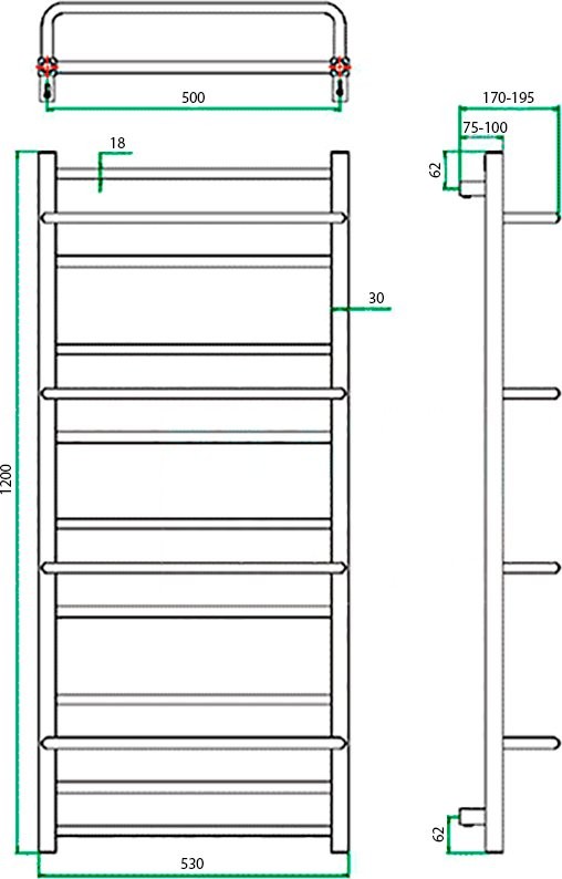 Полотенцесушитель водяной Grota Vista 53x120