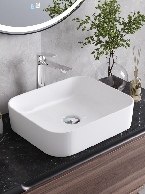 Накладная раковина Cezares 45 глянцевая белая, прямоугольная, фаянс