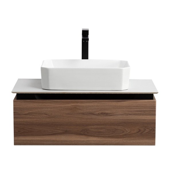 Тумба с раковиной Cezares Slider 80 подвесная, 1 ящик, дымчатый орех, со столешницей bianco opaco
