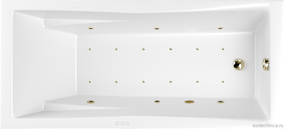 Акриловая ванна WHITECROSS Palace Relax 170x75 см, встраиваемая, с гидромассажем, белый глянец, с каркасом, со сливом-переливом, фурнитура бронза