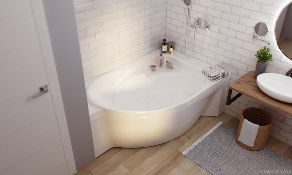 Акриловая ванна Marka One Ergonomika R 175x110 см, угловая, правая, пристенная, белая, асимметричная, с каркасом