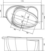 Акриловая ванна Marka One Ergonomika R 175x110 см, угловая, правая, пристенная, белая, асимметричная, с каркасом