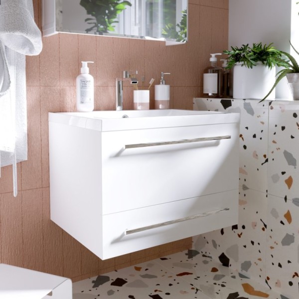 Тумба с раковиной 1MarKa Соната 58П с 2 ящиками, белый глянец