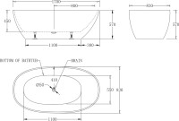 Акриловая ванна BelBagno BB80-1700-W0 170x85 см, отдельностоящая, белая, овальная, на ножках, с донным клапаном