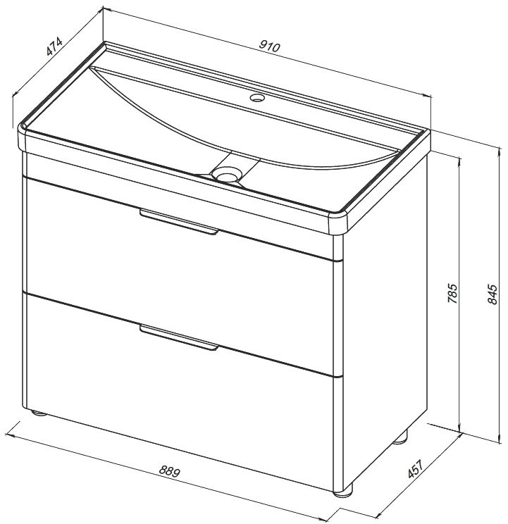 Мебель для ванной комнаты Aquanet Ирис new 90 напольная, 2 ящика, белая глянцевая