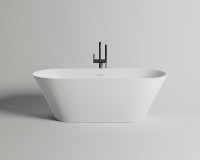 Ванна из искусственного камня Salini Mona S-Stone 180x80 см, отдельностоящая, матовая белая, овальная, со сливом-переливом, с донным клапаном