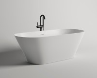Ванна из искусственного камня Salini Mona S-Stone 180x80 см, отдельностоящая, матовая белая, овальная, со сливом-переливом, с донным клапаном