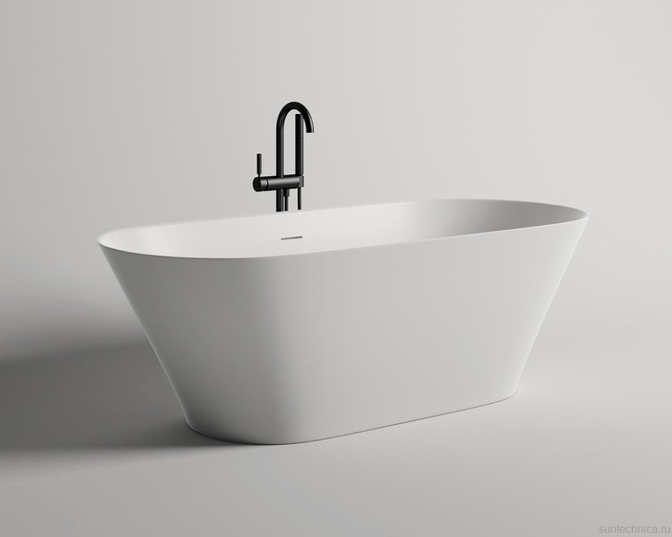 Ванна из искусственного камня Salini Mona S-Stone 180x80 см, отдельностоящая, матовая белая, овальная, со сливом-переливом, с донным клапаном