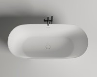 Ванна из искусственного камня Salini Mona S-Stone 180x80 см, отдельностоящая, матовая белая, овальная, со сливом-переливом, с донным клапаном