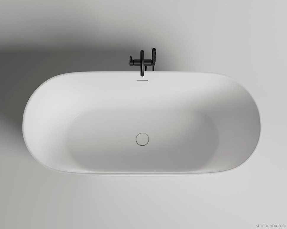 Ванна из искусственного камня Salini Mona S-Stone 180x80 см, отдельностоящая, матовая белая, овальная, со сливом-переливом, с донным клапаном