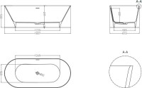 Ванна из искусственного камня Salini Mona S-Stone 180x80 см, отдельностоящая, матовая белая, овальная, со сливом-переливом, с донным клапаном