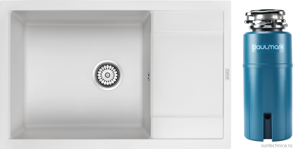 Комплект Мойка Paulmark Flugen 60 PM317850-WH белая + Измельчитель Intenso