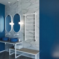 Полотенцесушитель электрический Grota App 530х1200 RAL9016 EL 120x55 см, подключение справа, слева, скрытое подключение справа, матовый белый, лесенка, из стали, с полкой