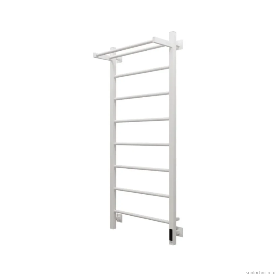 Полотенцесушитель электрический Grota App 530х1200 RAL9016 EL 120x55 см, подключение справа, слева, скрытое подключение справа, матовый белый, лесенка, из стали, с полкой