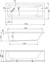 Акриловая ванна Cezares Plane Solo Mini 170x70 см, пристенная, белая, с каркасом
