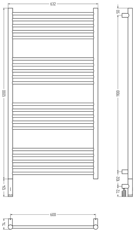 Полотенцесушитель электрический Сунержа Богема 3.1 15-6004-1260 130x65 см, подключение слева, темный титан муар, лесенка