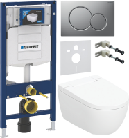 Комплект Умный унитаз Geberit AquaClean Alba безободковый, с биде + Инсталляция Duofix UP 320 111.300.00.5 + Кнопка Sigma 01 115.770.JQ.5 лакированная, матовый хром + Звукоизоляция + Крепления 111.815.00.1 к стене