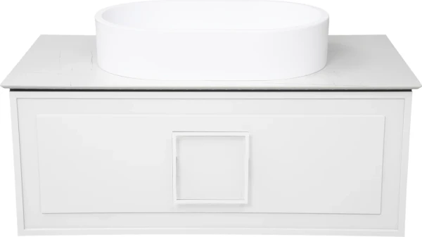 Тумба с раковиной La Fenice Cubo 90 подвесная, bianco, ручка белая, столешница белый мрамор, раковина матовая белая