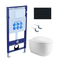 Комплект Унитаз подвесной AQUATEK Альтаир AQ1980-00 безободковый, с микролифтом + Инсталляция Standard INS-0000012 + Комплект креплений KKI-0000002 + Кнопка KDI-0000017 черный матовый
