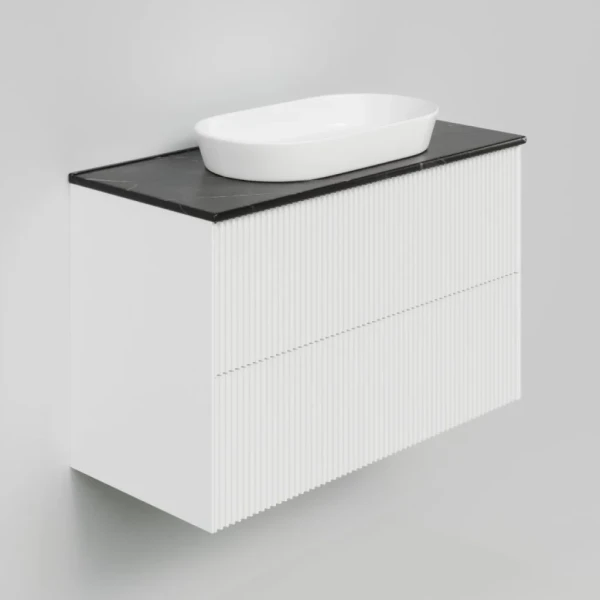 Тумба с раковиной La Fenice Terra Twin 100 подвесная, bianca, столешница черный мрамор, раковина белая матовая