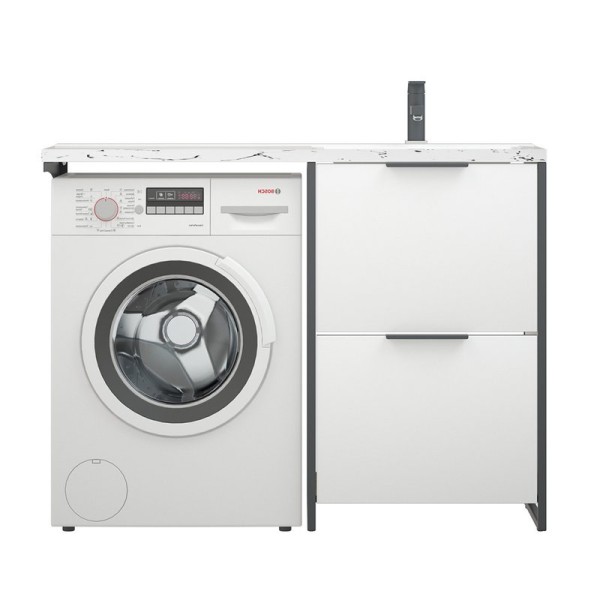 Тумба с раковиной Corozo Гера 120 Z R напольная, белая, под стиральную машину, раковина белый мрамор