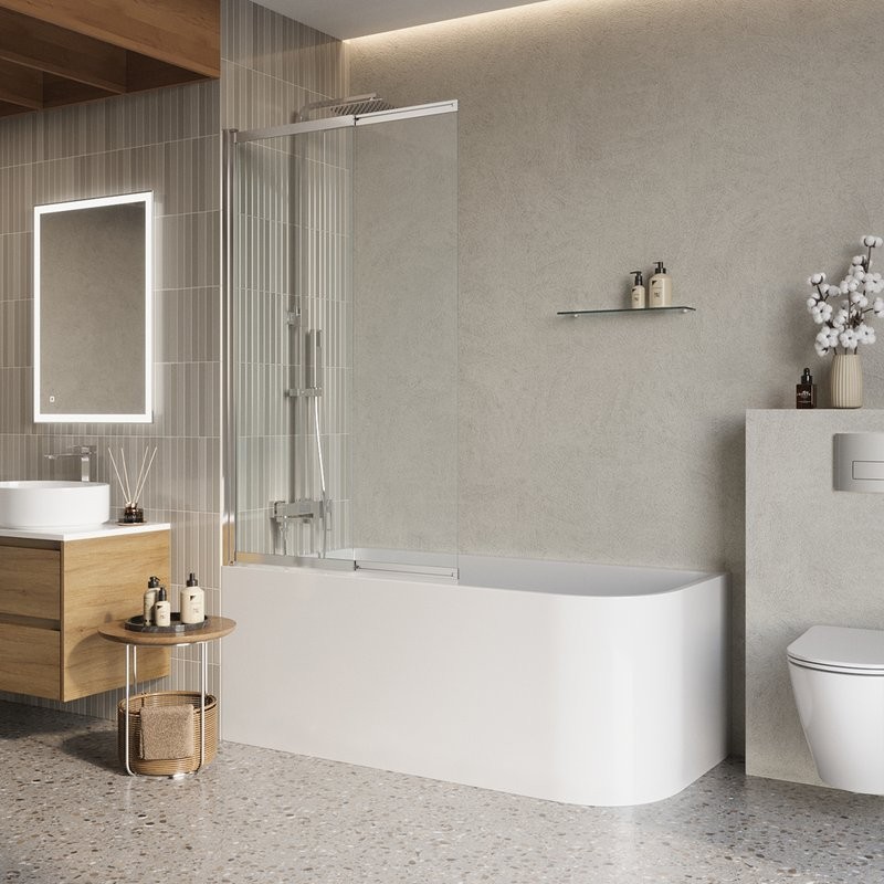 Шторка на ванну BelBagno Luce VF-11-80/145-C-Cr профиль хром, стекло прозрачное