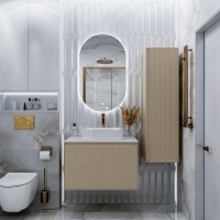 Шкаф-пенал для ванной Grossman Кристалл 35 подвесной, матовый бежевый