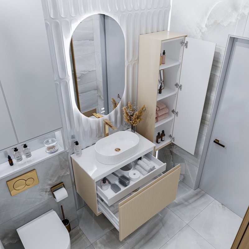 Шкаф-пенал для ванной Grossman Кристалл 35 подвесной, матовый бежевый