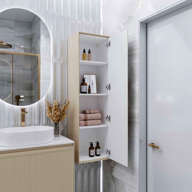 Шкаф-пенал для ванной Grossman Кристалл 35 подвесной, матовый бежевый