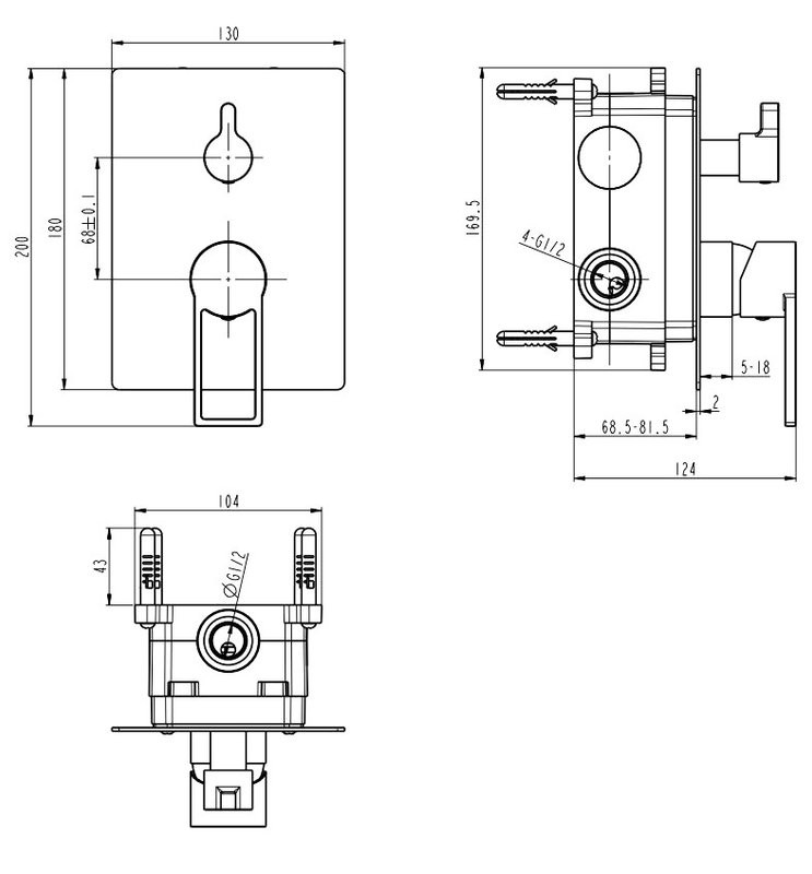 Встраиваемый смеситель для душа и ванны Caprigo Kub 54-051-crm хром