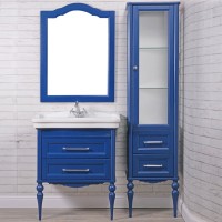 Мебель для ванной комнаты ValenHouse Эстетика 80, синяя, подвесная, ручки хром
