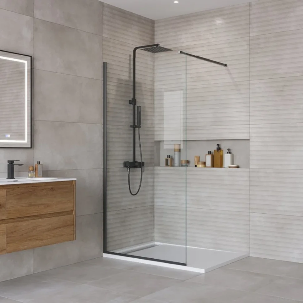 Душевая перегородка BelBagno Kraft 80 см, профиль матовый черный, стекло прозрачное